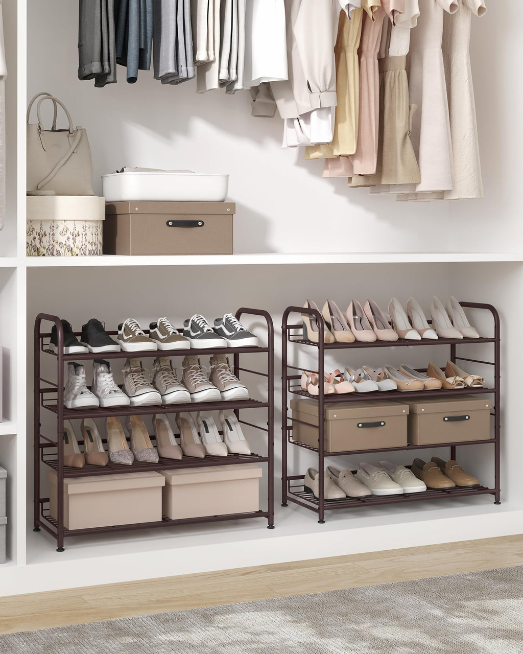 Songmics Shoe Rack, 4 Tier Shoe Organizer For Closet, Holds Up To 16 Pairs Of Shoes, Shoe Rack For Front Door Entrance, Metal Shoe Shelf With Adjustable Tilt Angle, For Entryway, Garage, Bronze