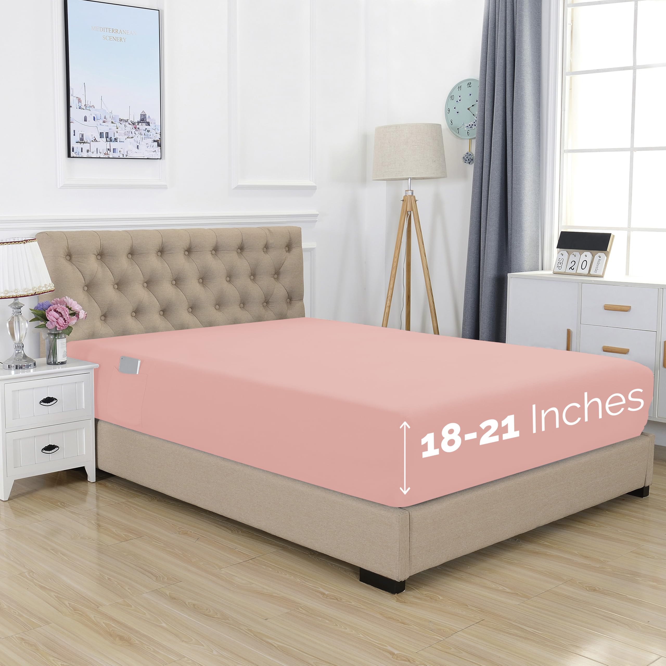 Elegant Comfort 1500 Premium Hotel Quality 18-21 Inches Deep - Extra Deep Pocket Single Fitted Sheet For High Mattress, Luxury And Softest, Smart Pocket - Wrinkle Free, Full, Dusty Rose