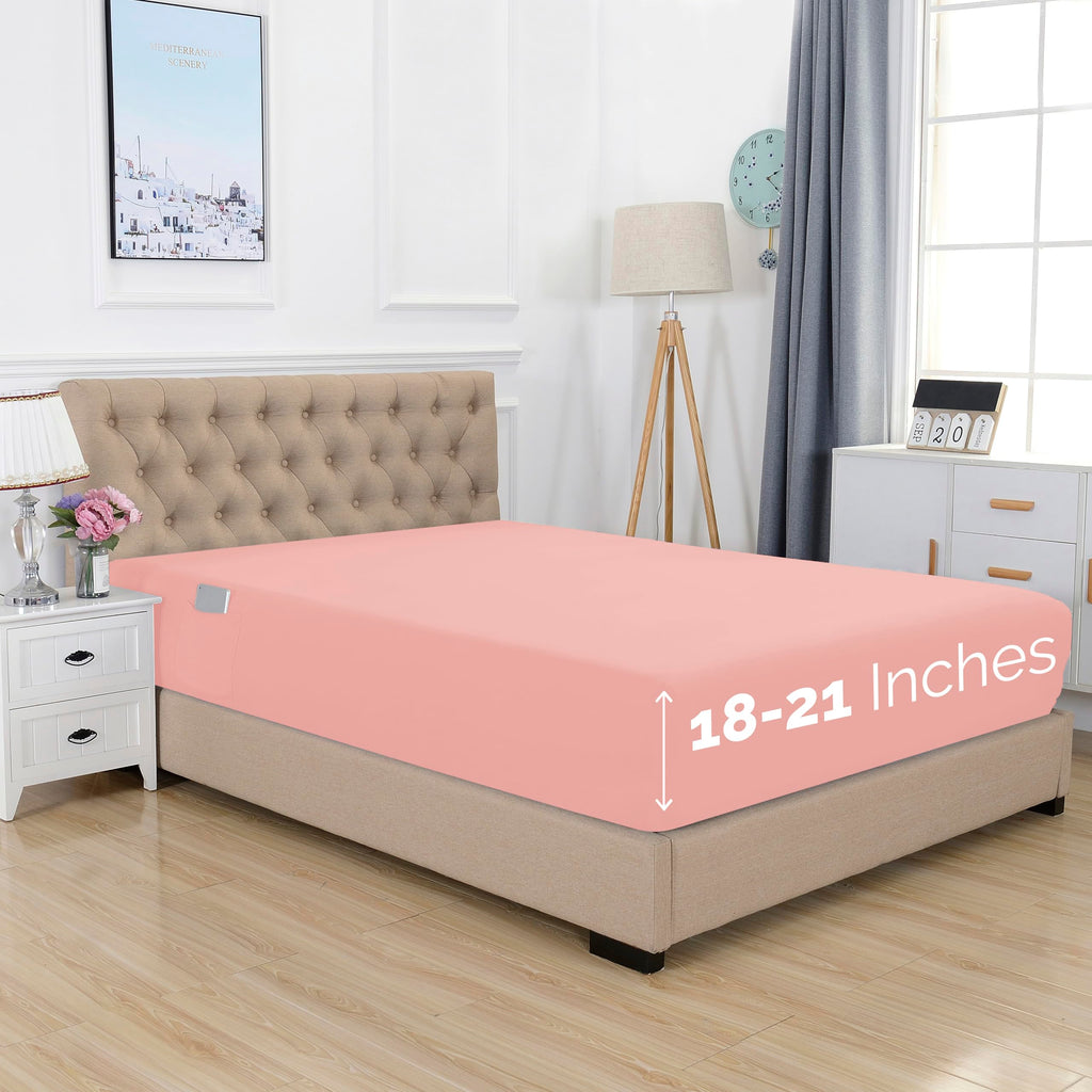 Elegant Comfort 1500 Premium Hotel Quality 18-21 Inches Deep - Extra Deep Pocket Single Fitted Sheet For High Mattress, Luxury And Softest, Smart Pocket - Wrinkle Free, Full, Dusty Rose