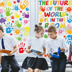 Anydesign 113Pcs Inspirational Quotes Window Clings Colorful Handprint Back To School Positive Sayings Window Stickers For Home
