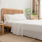 Bestouch Sheet Set 100% Washed Cotton Linen Feel Super Soft Comfortable Chic Lightweight 3 Pcs Home Bedding Set Solid Off White