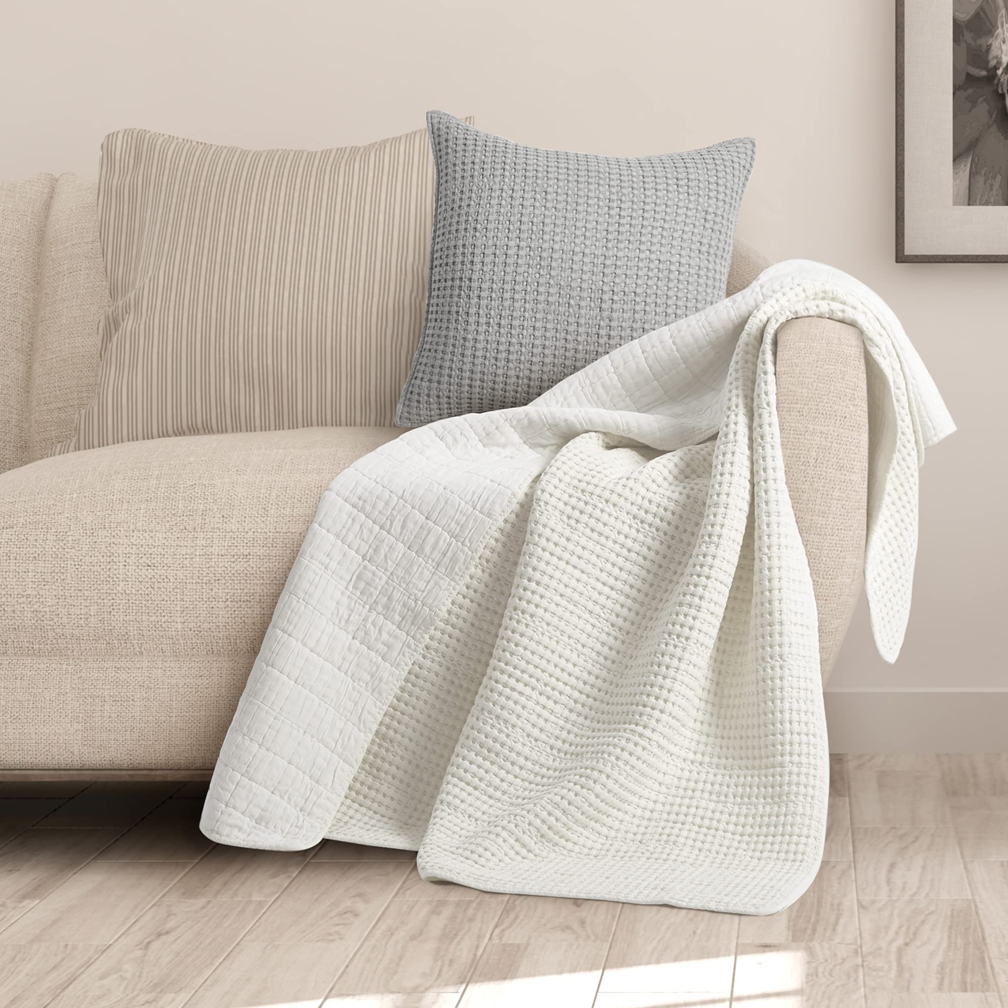 Levtex Home - Mills Waffle - Throw - Cream Cotton Waffle - Throw Size 50 X 60In.