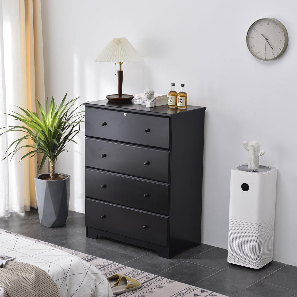Woodpeckers Furniture And Mattress Pine Dresser Chest 4 Drawers (Black)