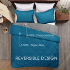 Basic Beyond Queen Comforter Set - Blue Comforter Set Queen, Reversible Bed Comforter Queen Set For All Seasons, Algiers Blue/Charcoal Gray, 1 Comforter (88'X92') And 2 Pillow Shams (20'X26'+2')