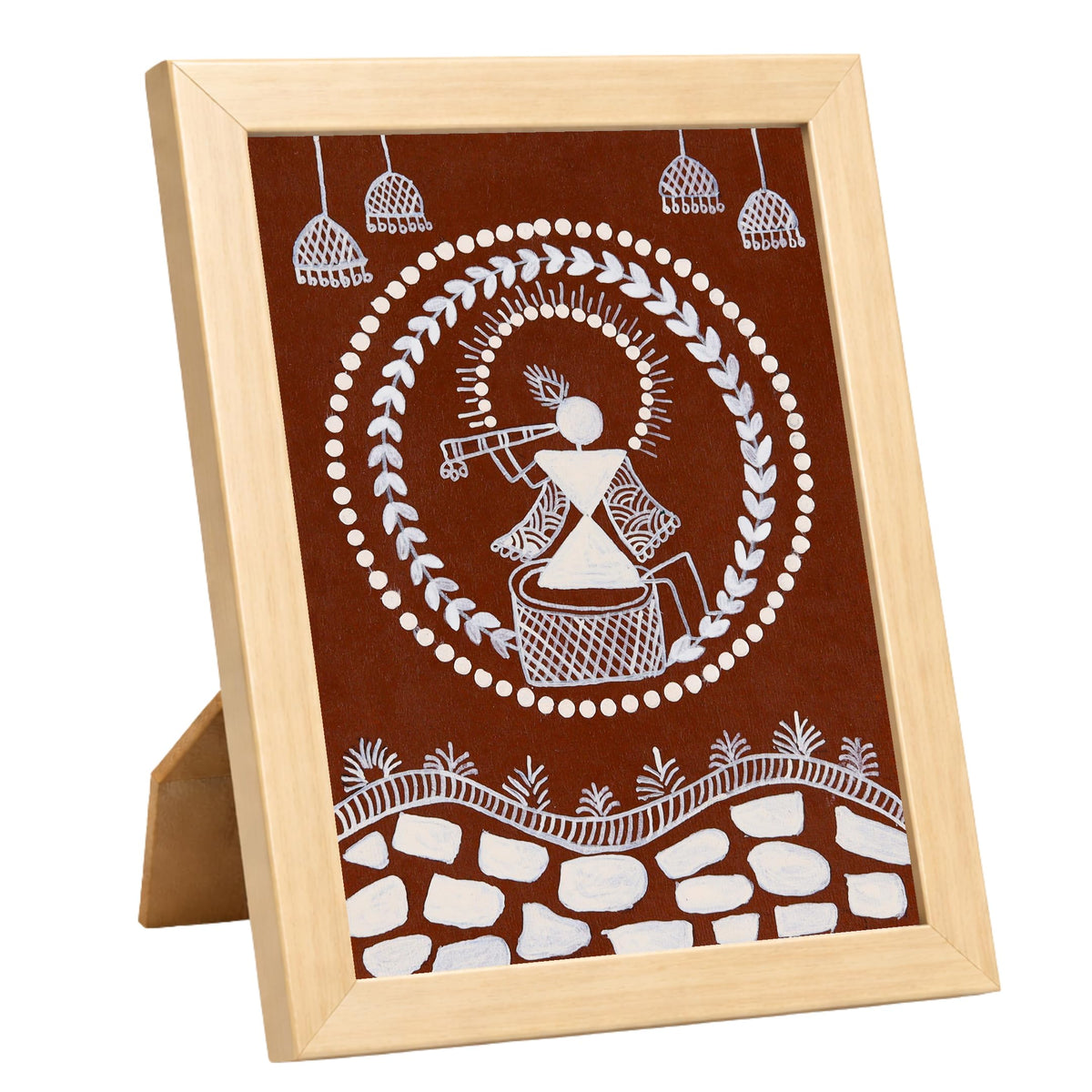 AAKARSHAK Warli Table Top & Wall Decor Framed Hand Painted Krishna Painting 6x8 Inch  Small Handmade Indian Tribal Art for Offi