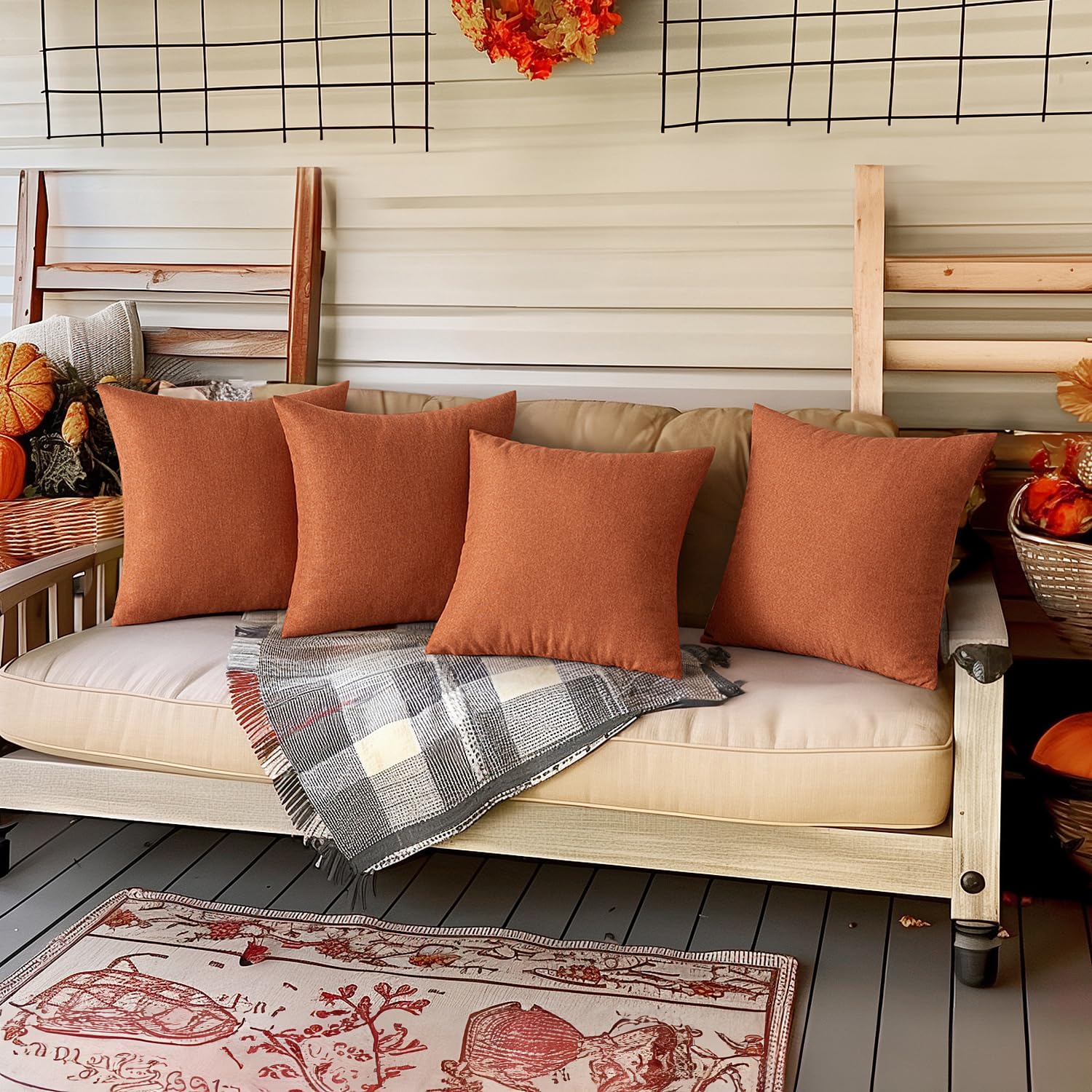 Miulee Pack Of 4 Decorative Outdoor Throw Pillow Covers Linen Waterproof Pillow Covers Farmhouse Cushion Cases For Patio Garden Tent Balcony Couch Sofa 16X16 Inch Rust