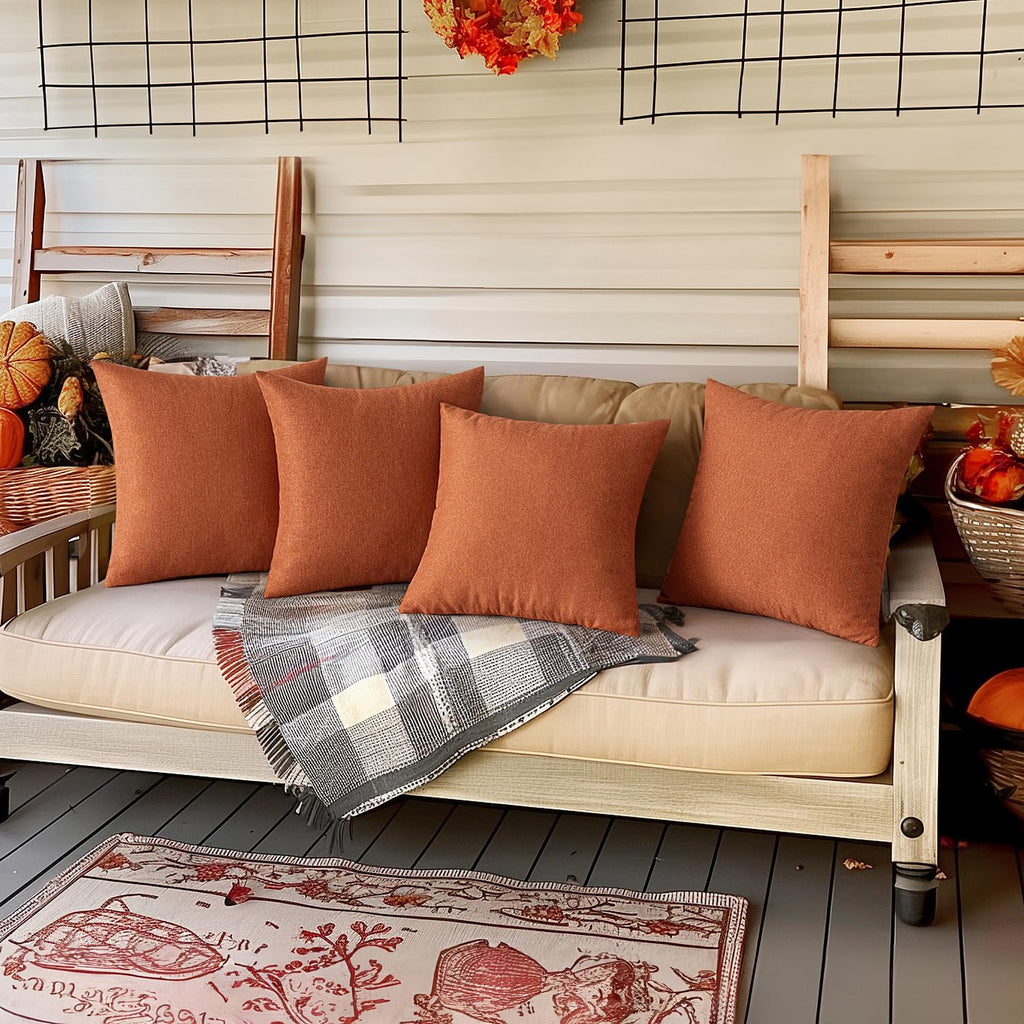 Miulee Pack Of 4 Decorative Outdoor Throw Pillow Covers Linen Waterproof Pillow Covers Farmhouse Cushion Cases For Patio Garden Tent Balcony Couch Sofa 18X18 Inch Rust
