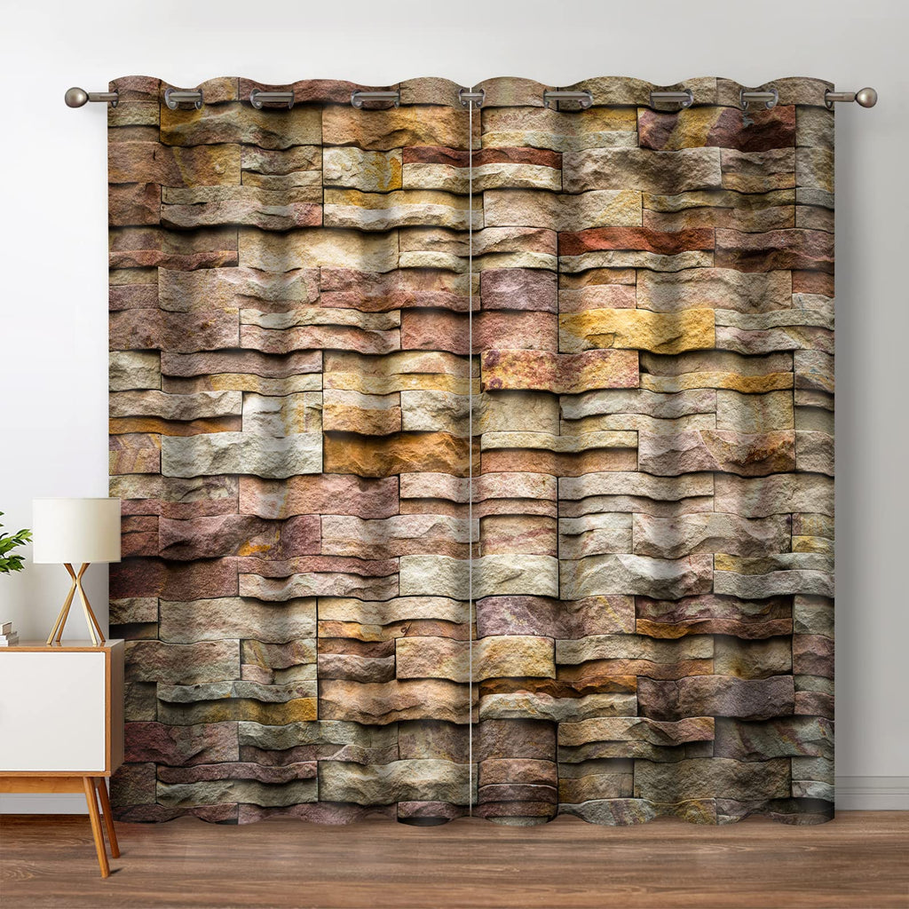 Jekeno Marble Curtains Curtains Colorful Brick Stone Wall Design Home Bedroom Living Room Decor Brown Grommet Window Drapes 2 Pa