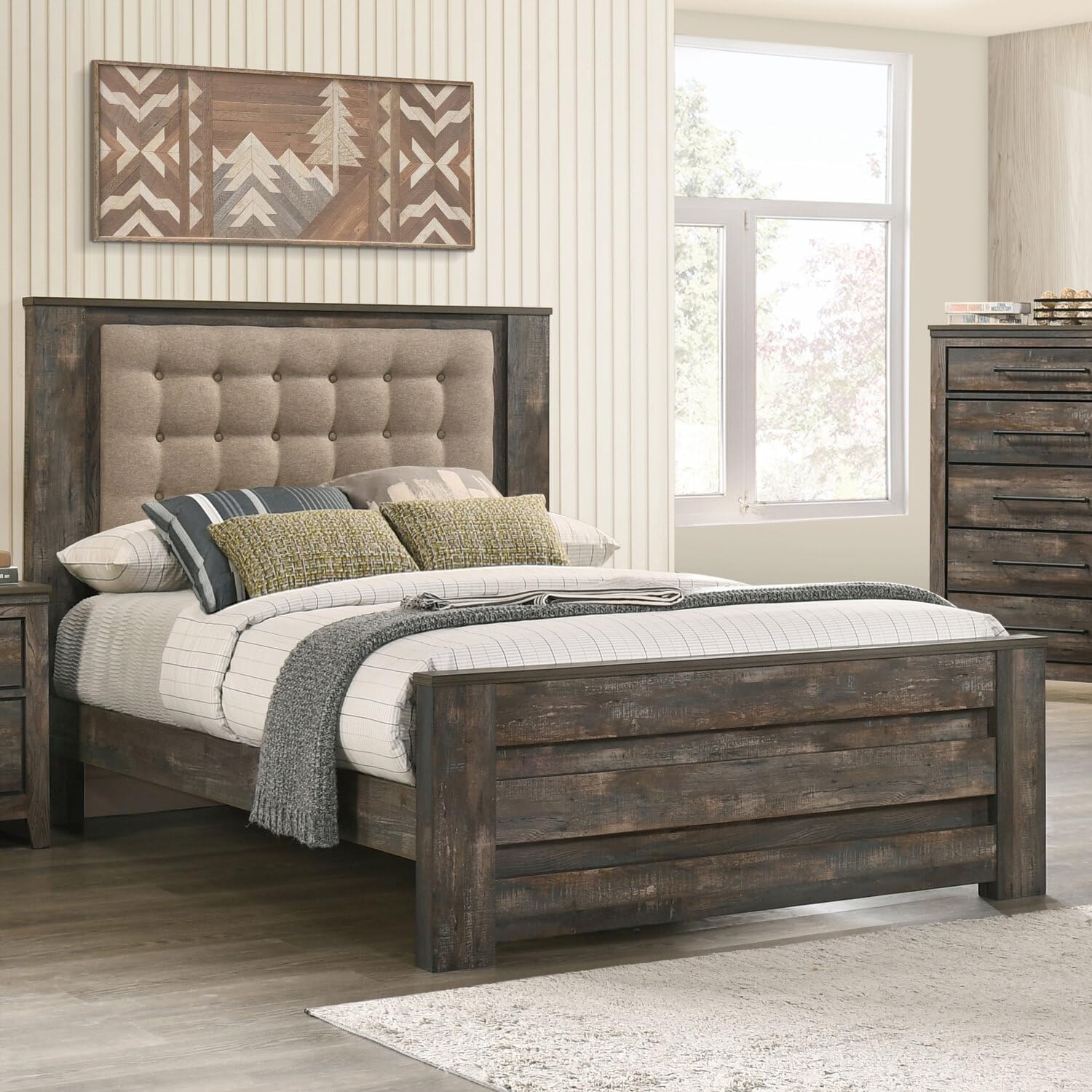 Coaster Ridgedale Wood Tufted Eastern King Bed Latte and Weathered Dark Brown
