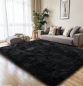 KCHOWUA Black Rug for Bedroom Fluffy Rugs 5x8 Rug for Living Room Thick Machine Washable Plush Area Rugs for Dorm Comfy Shaggy R