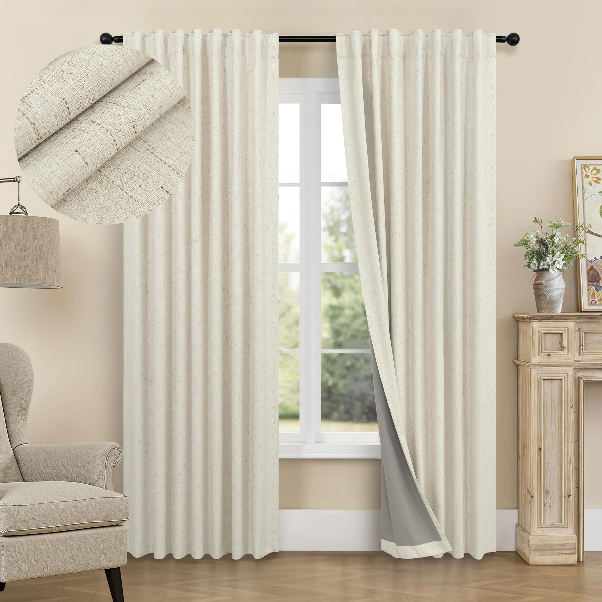 Darkening Curtains for Bedroom 72 Inch Length 2 Panels Coastal Linen Textured Blackout Curtains for Nursery Room Divider Office 