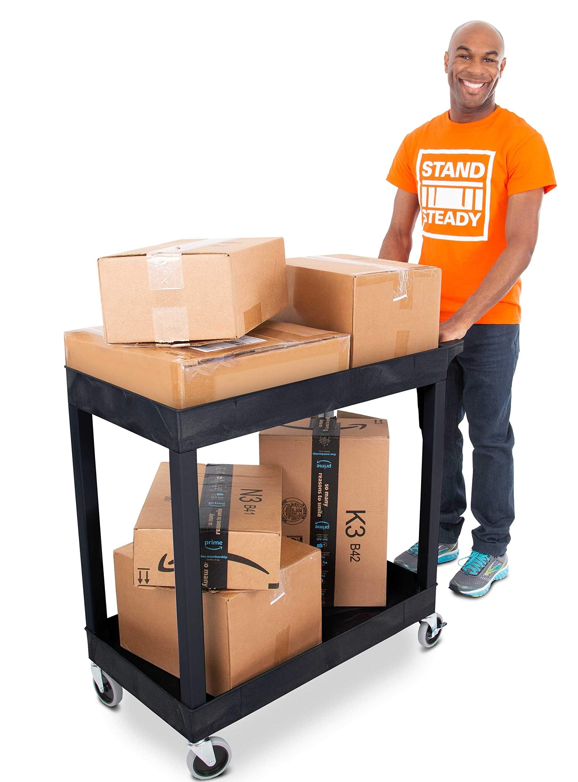 Stand Steady Original Tubstr 2 Shelf Utility Cart/Service Cart Supports Up To 400 Lbs. - Heavy-Duty Storage Cart For Garage, Warehouse, Kitchens, Plastic Tub Carts With Deep Shelves (Black, 32 X 18)