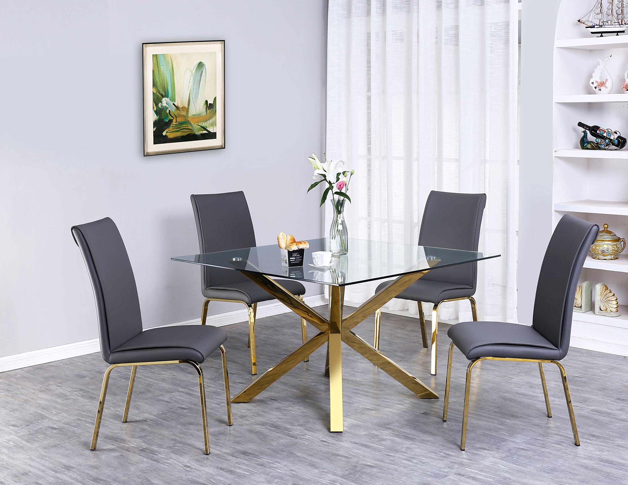 Best Quality Furniture Dining Chair Only (Set Of 2), Dark Gray, Gold