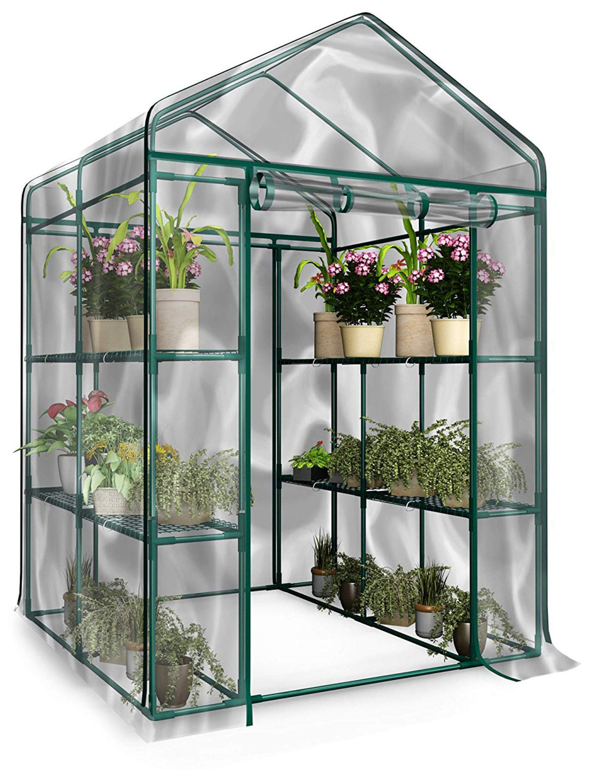 Greenhouse - Walk In Greenhouse With 8 Sturdy Shelves And Pvc Cover For Indoor Or Outdoor Use - 56 X 56 X 76-Inch Green House By
