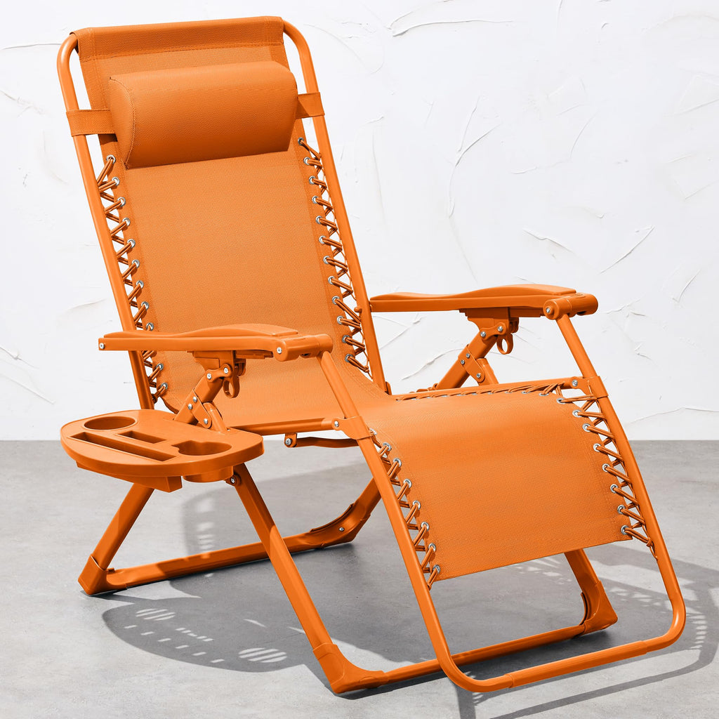 Best Choice Products Adjustable Zero Gravity Chair, Monochromatic Color Folding Patio Recliner W/Side Tray, Headrest - Tangerine