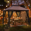 Ecotouge Outdoor Gazebo 10X10 For Patios, Double Waterproof Soft-Top Canopy, Garden Tent With Netting For Party, Backyard, Choco