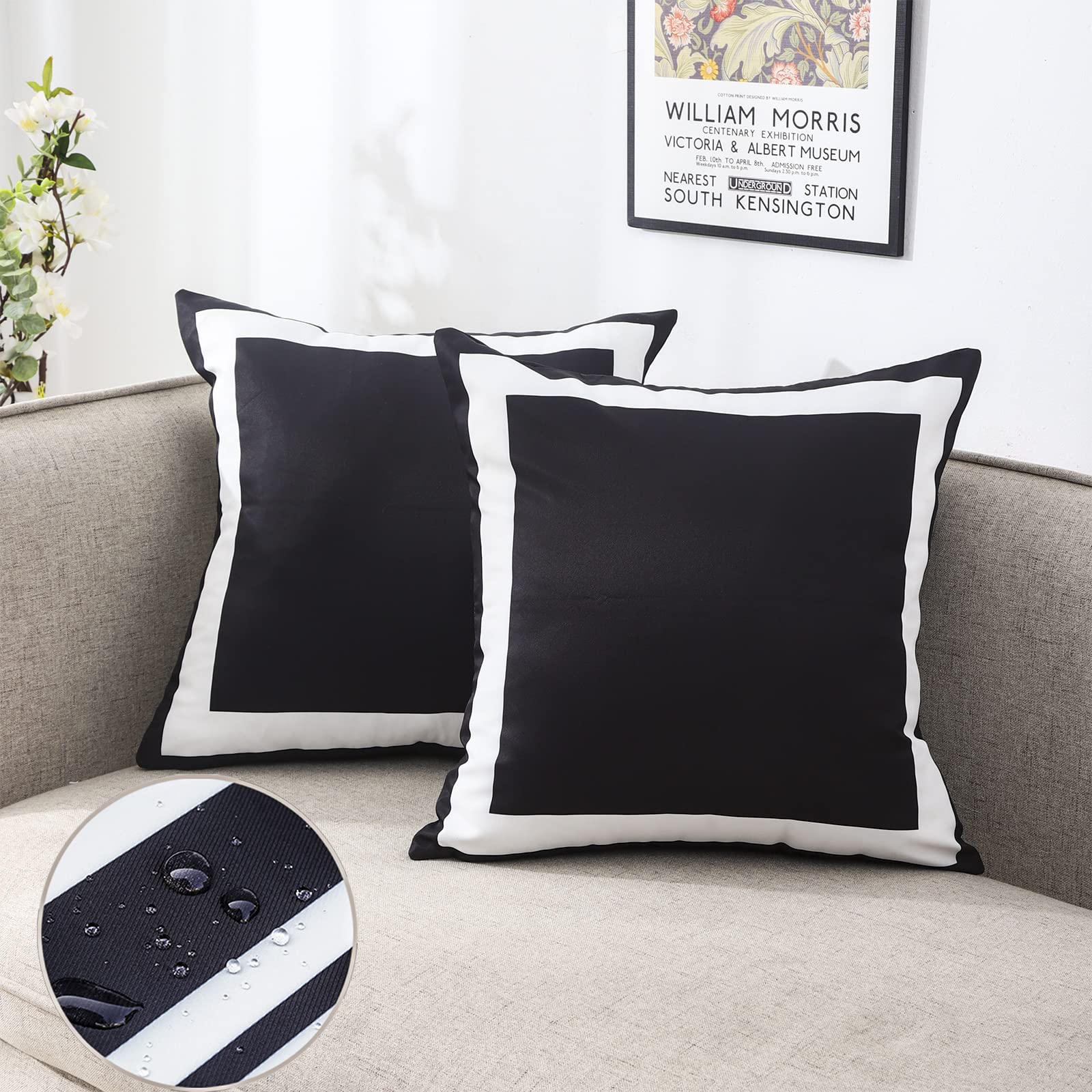 Jojogogo Black Outdoor Pillow Covers Waterproof 16X16 Set Of 2 Black And White Square Decorative Outdoor Throw Pillows For Porch