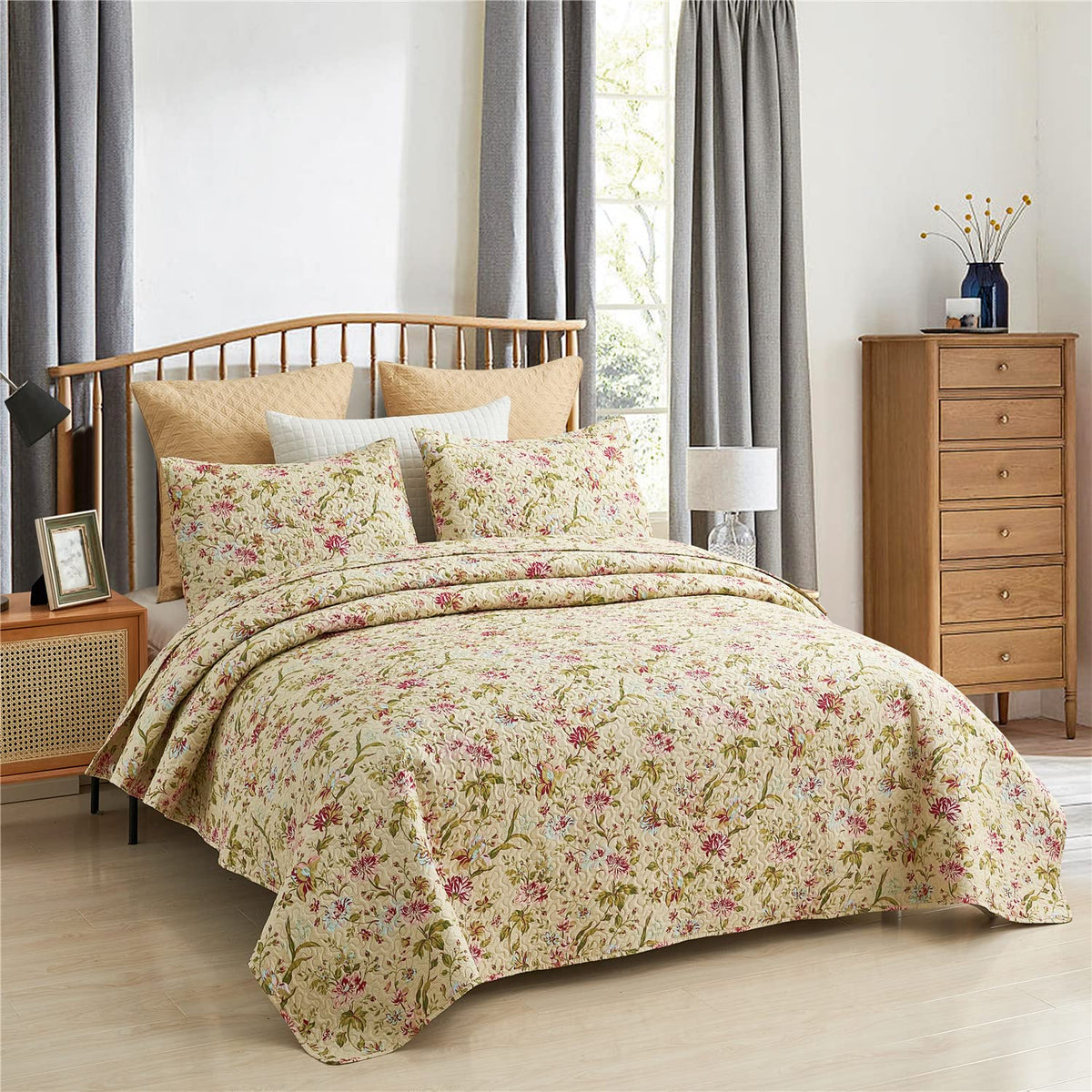 Jml Quilt Set King Size - Brushed Microfiber - 3 Pieces - Soft And Breathable, Lightweight Printed Bedding Bedspread Set