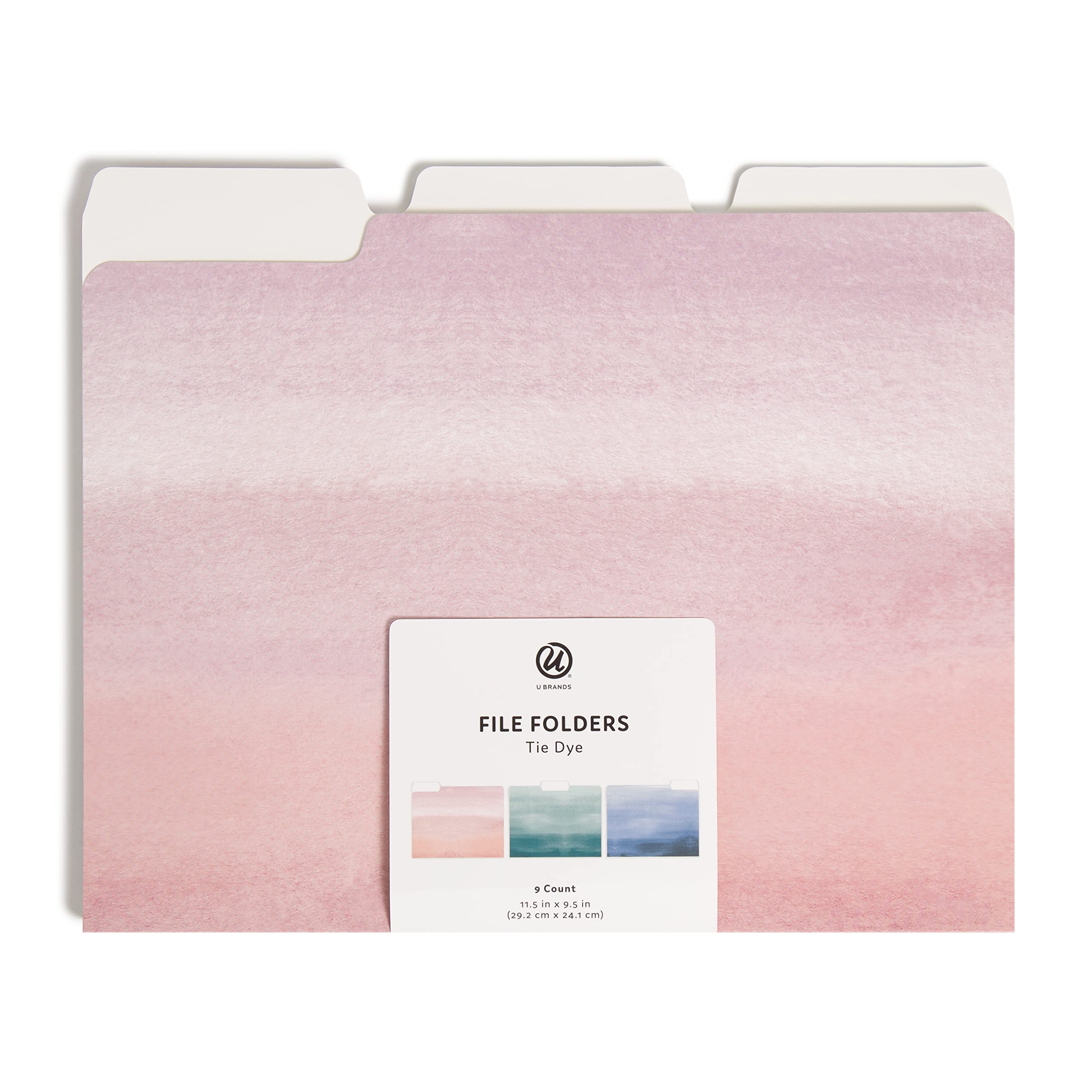 U Brands Tie Dye File Folders, Office Supplies, 1/3-Cut Tabs In Assorted Positions, Letter Size, Multicolored, 9 Count