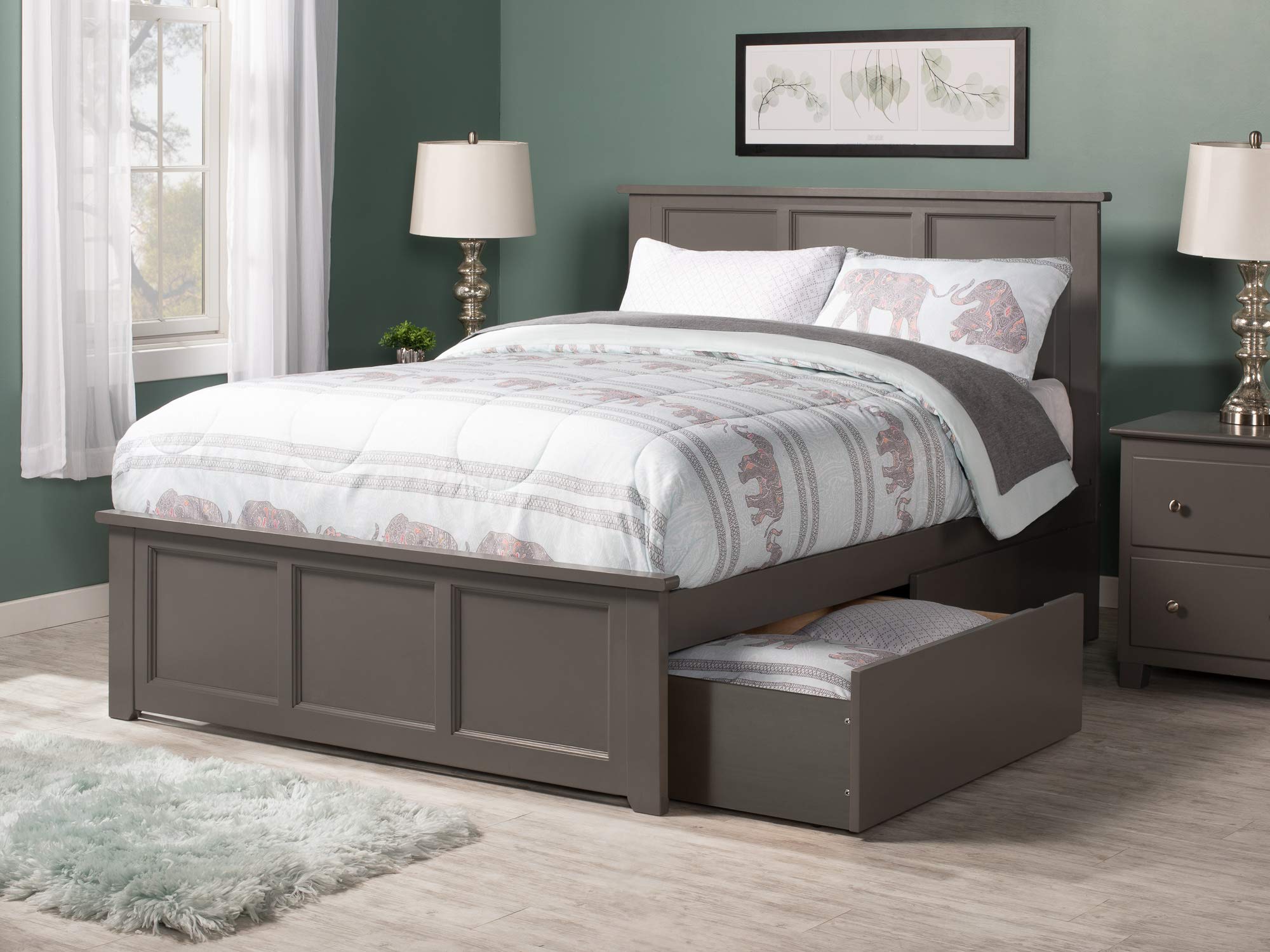 Atlantic Furniture AR8636119 Madison Platform Bed with Matching Foot Board and 2 Urban Bed Drawers, Full, Grey
