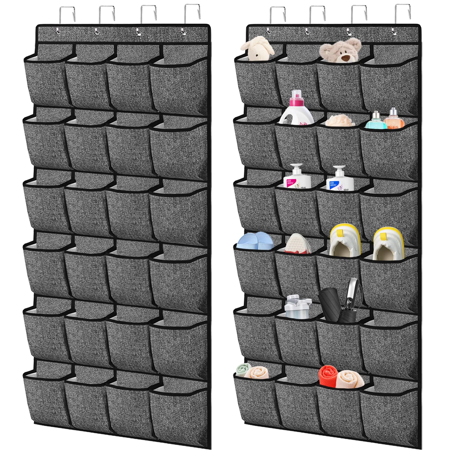 Over The Door Shoe Organizer,Hanging Shoe Rack Organizer For Closet Door,48 Pockets Shoe Storage Holder Zapateras Organizer For Kids Shoes,Flip Flops,Underwear,Socks,Cruise Essentials,Black,Set Of 2
