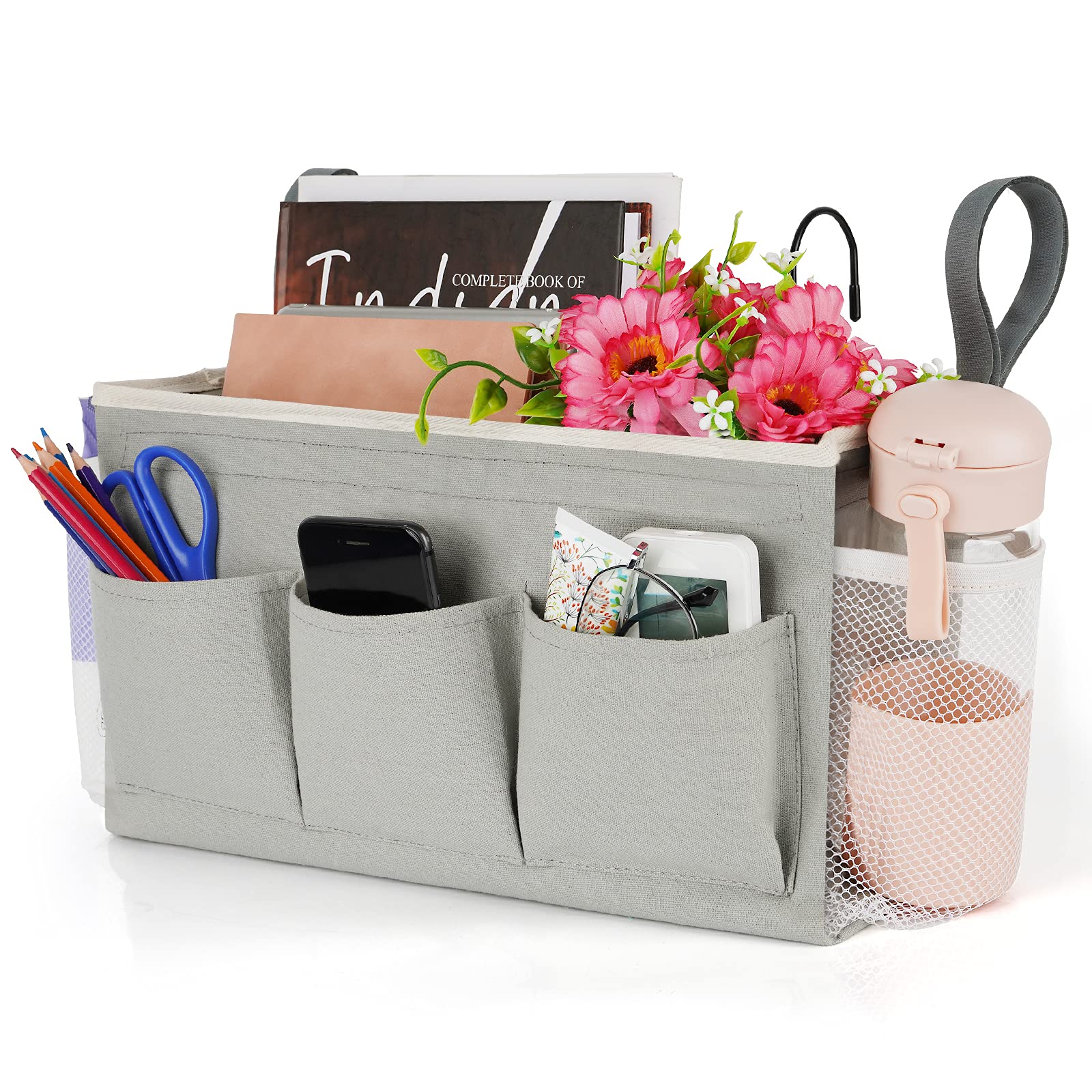 Lilithye Bedside Storage Organizer with Fixed Straps and Water Bottle Holder for Home, College, Dorm, Bunk / Hospital Bed, Crib 