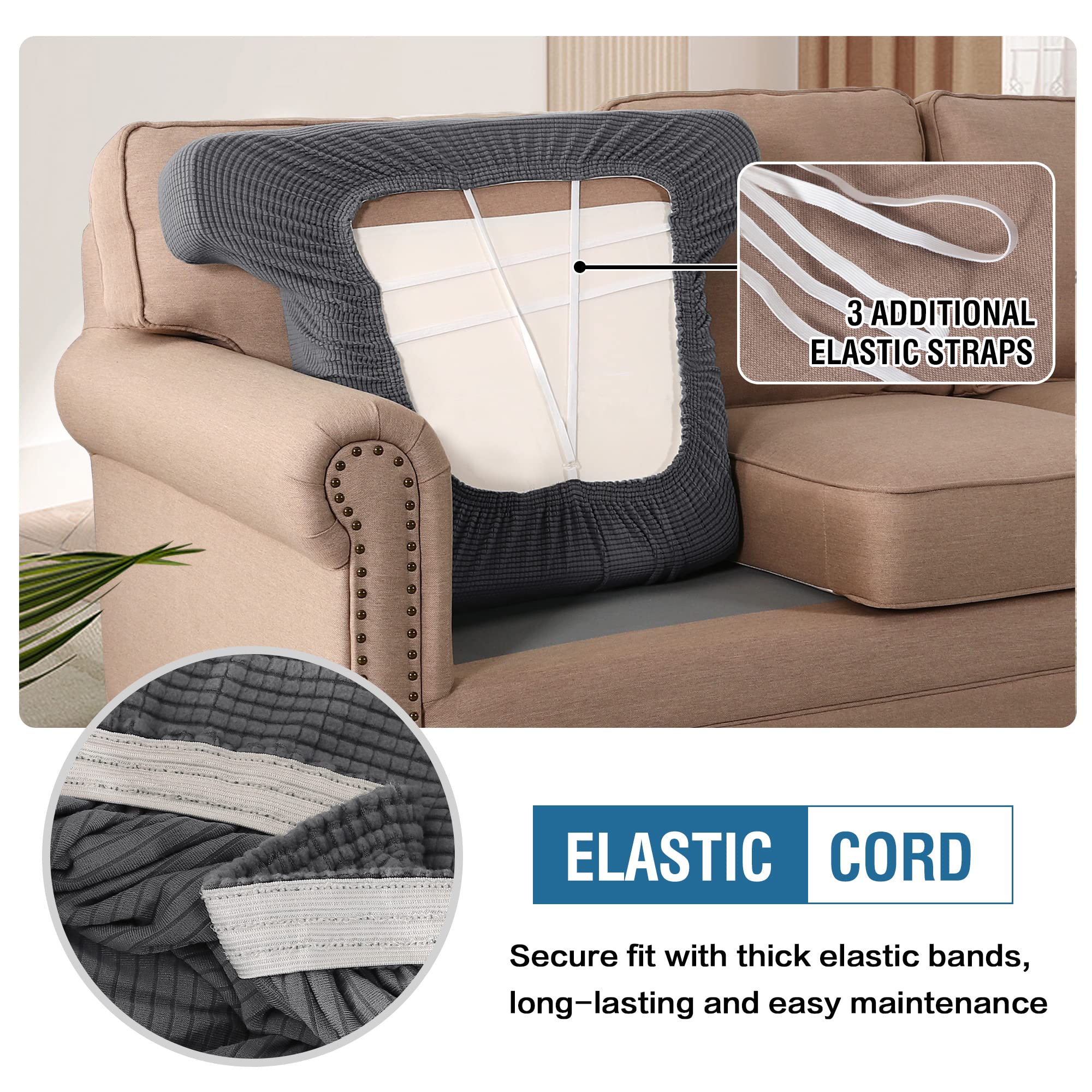 H.Versailtex Stretch T Cushion Chair Sofa Slipcover T Cushion Covers For Living Room Armchair Couch Cover T Cushion Slipcover Seat Cover With Elastic Bands Thicker Jacquard Fabric, Grey