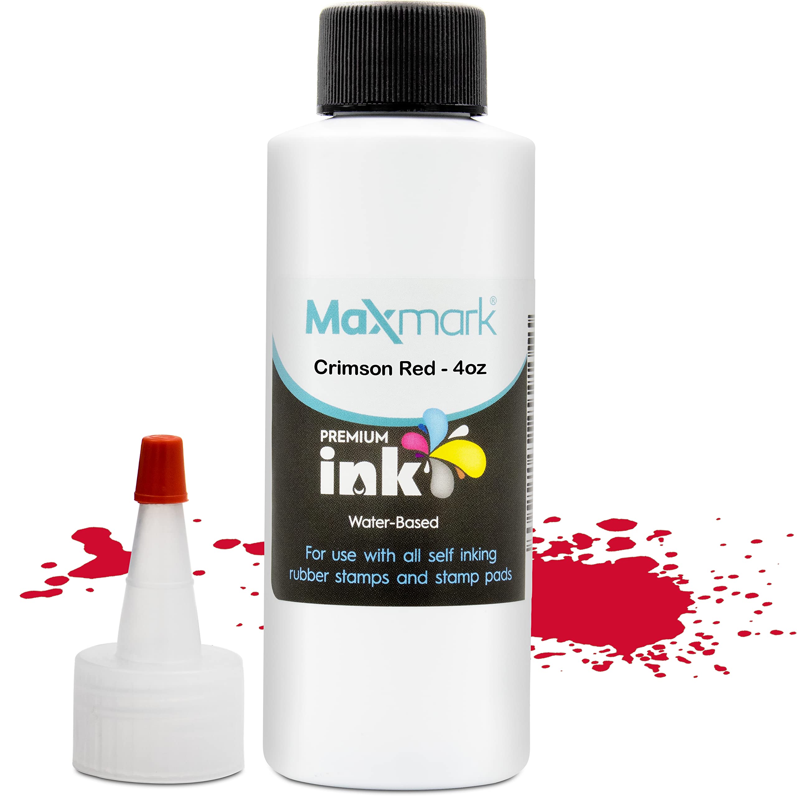 Maxmark Premium Refill Ink For Self Inking Stamps And Stamp Pads, Crimson Red Color - 4 Oz.