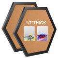 Wayhoul Cork Bulletin Board For Walls, 1/2' Thick Hexagon Pin Board For Walls With Frame, Black Small Corkboard With 10 Push Pi