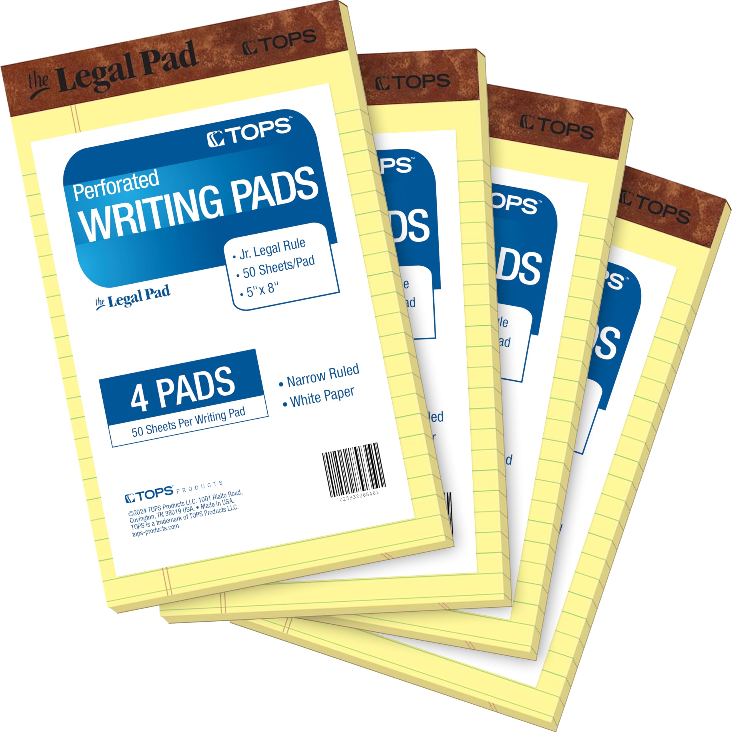 Tops Small Legal Pads 5X8 Yellow - 4 Pack - 5X8 Legal Pad Brand - Narrow Ruled - 5 X 8 Note Pads - 50 Sheets Per Jr Legal Pads -