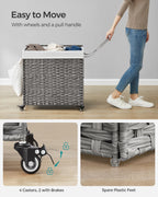 Songmics Laundry Hamper With Lid, 37 Gallons (140 L), Rolling Laundry Basket With Wheels, 3-Section Synthetic Rattan, Removable