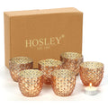 Hosley Set of 6 Antique Gold Speckled Metallic Glass LED Votive Tealight Candle Holder 2.75 Inches Ideal for Bridal Weddings Par