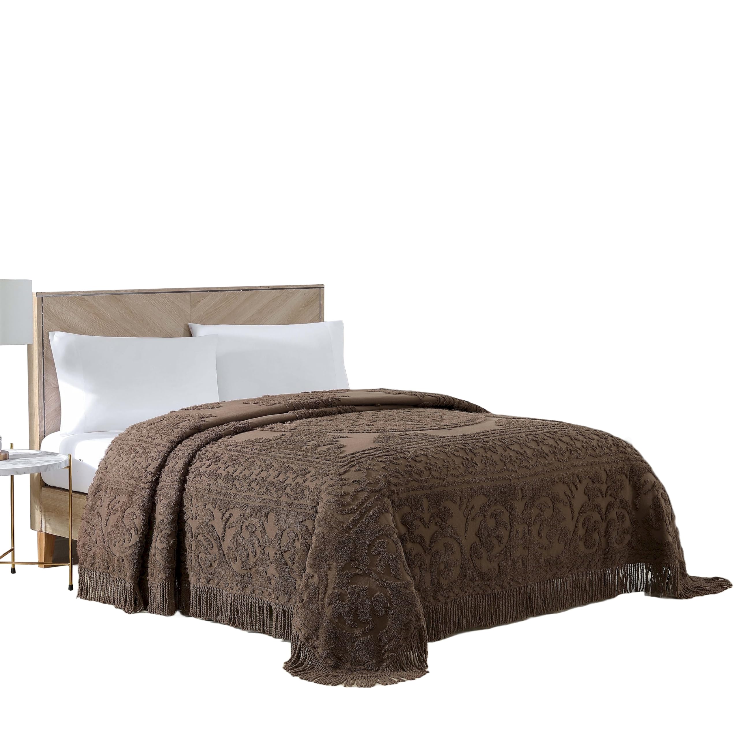 Beatrice Home Fashions Medallion Chenille Bedspread, Queen, Chocolate