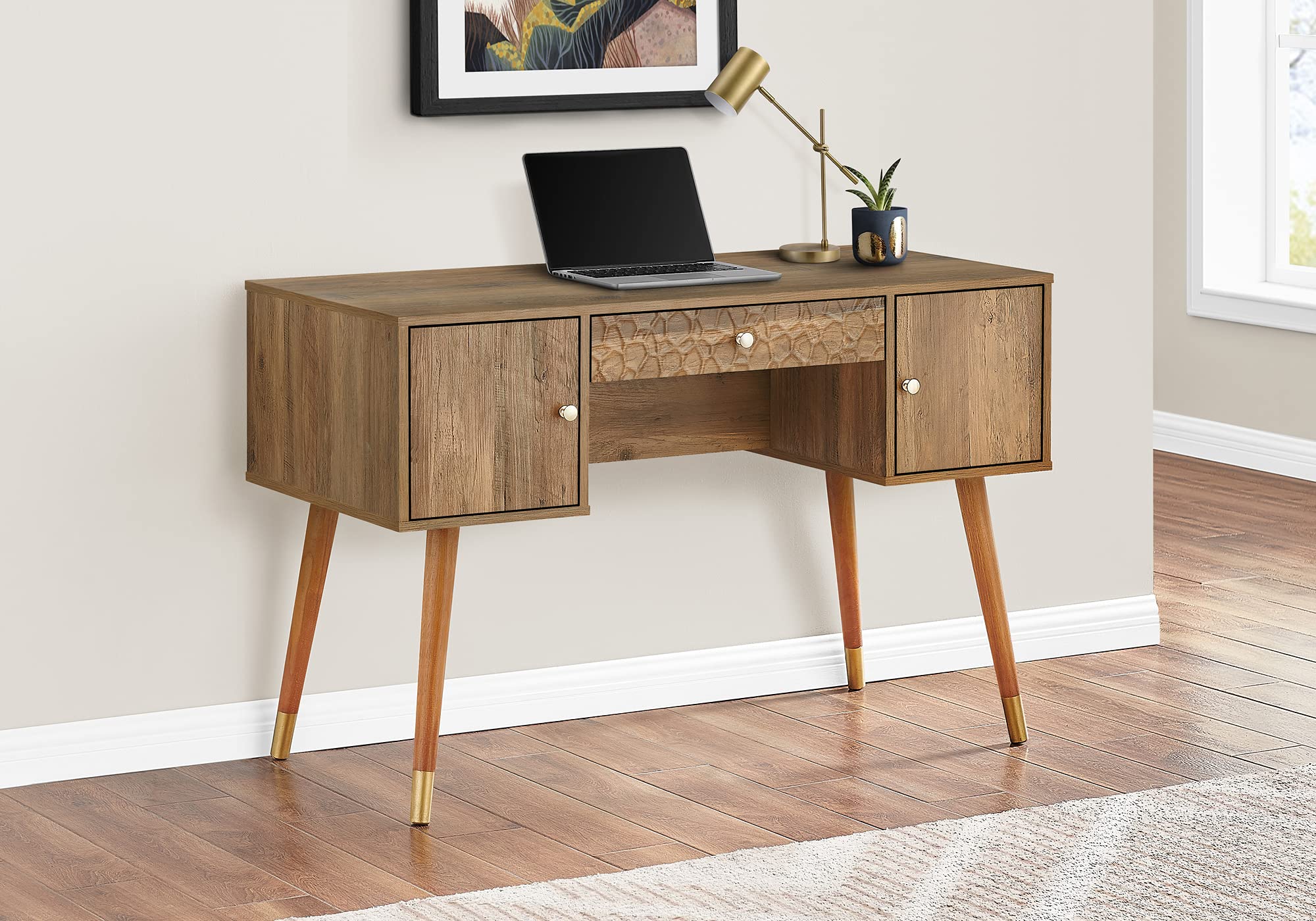 Monarch Specialties I 2838 Computer Desk, Home Office, Laptop, Storage Drawers, 48&quot; L, Work, Wood, Laminate, Walnut, Mid Century