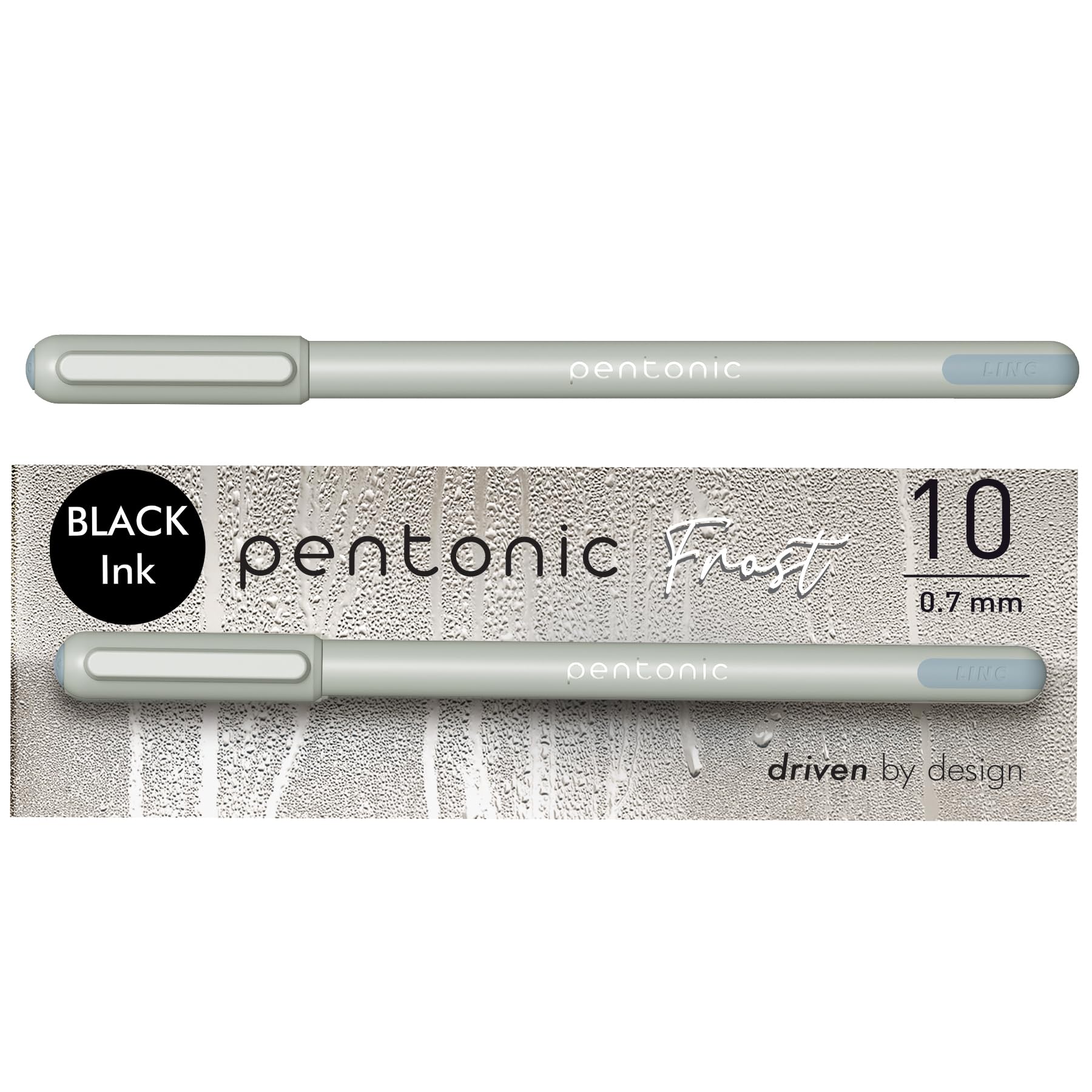 Pentonic Ballpoint Pens, 10 Count, Frosted Pale Gray Barrel With Black Ink, 0.7 Mm Fine Point, Smooth Writing For Journaling & N
