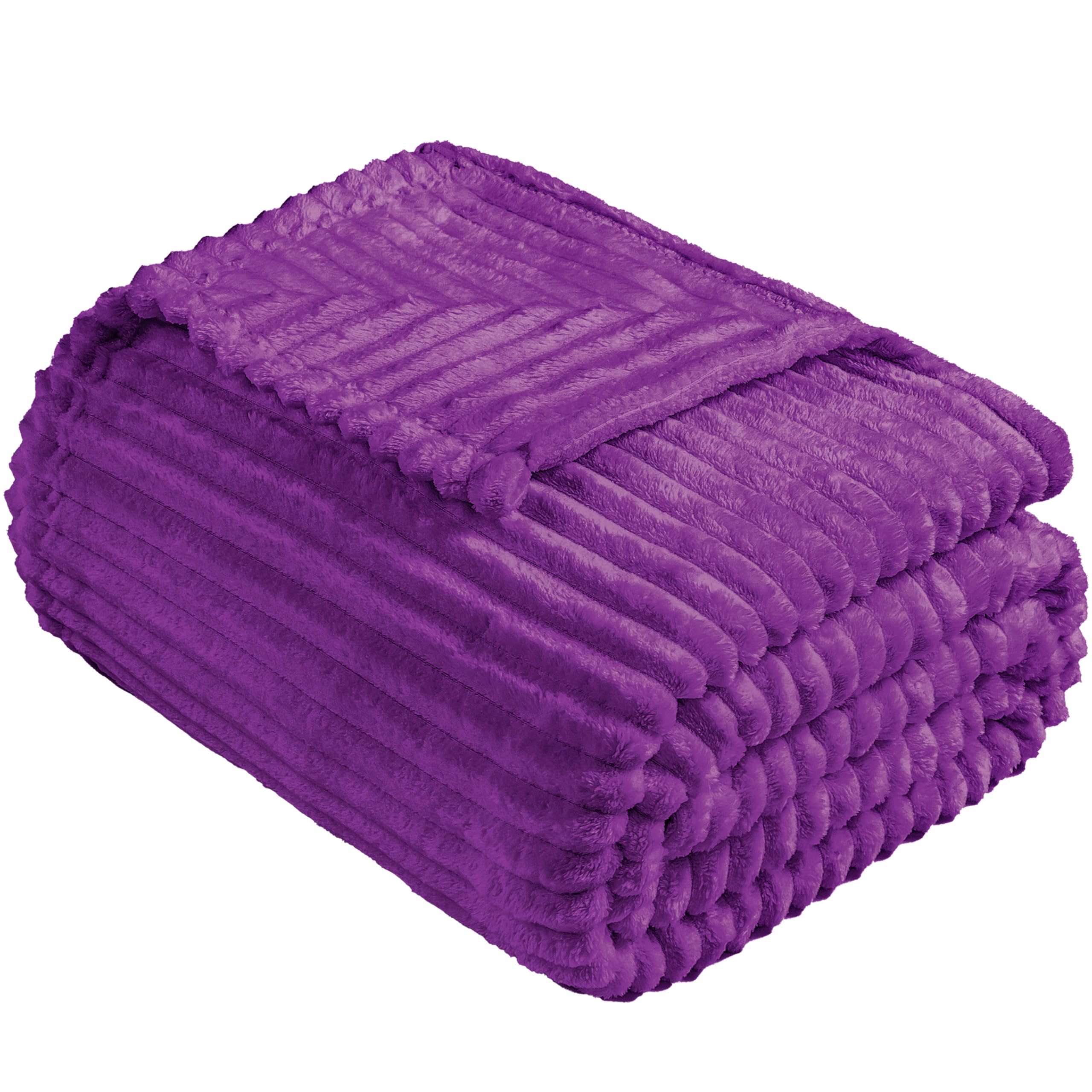 Vessia Flannel Fleece Throw Blanket For Couch,Sofa,Bed, 300Gsm Striped Purple Blanket Throw For Adults And Kids, Super Soft Warm