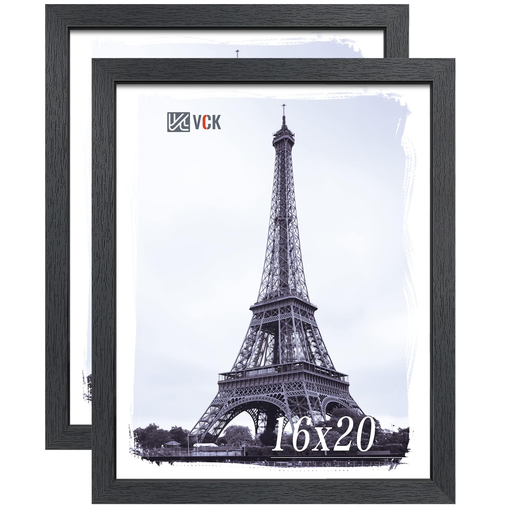 VCK 16x20 Poster Frame with Exclusive Black Woodgrain, Solid Wood Picture Frames for Wall - 2 pack