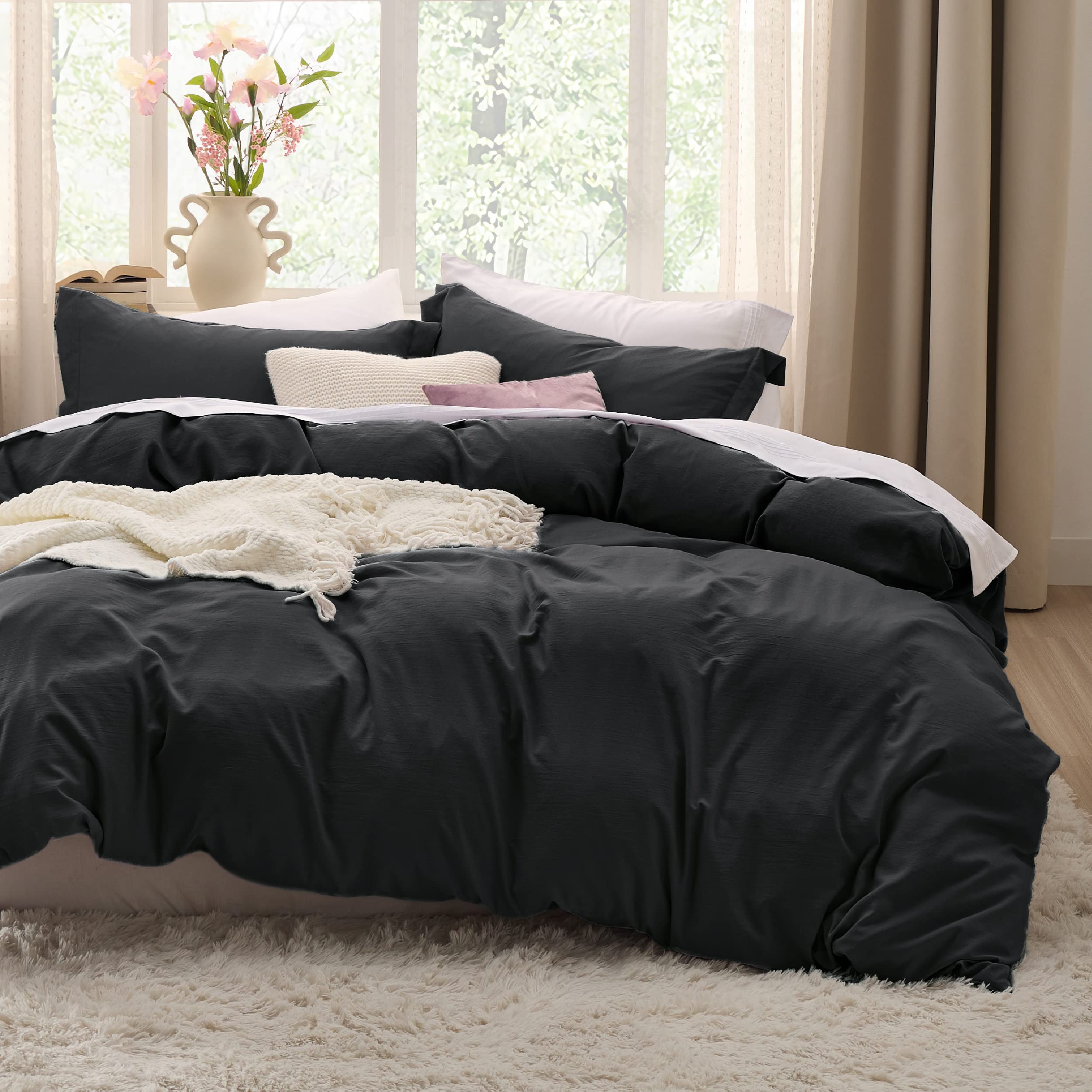 Bedsure Black California King Duvet Cover - Soft Prewashed Cal King Duvet Cover Set, 3 Pieces, 1 Duvet Cover 104X98 Inches With