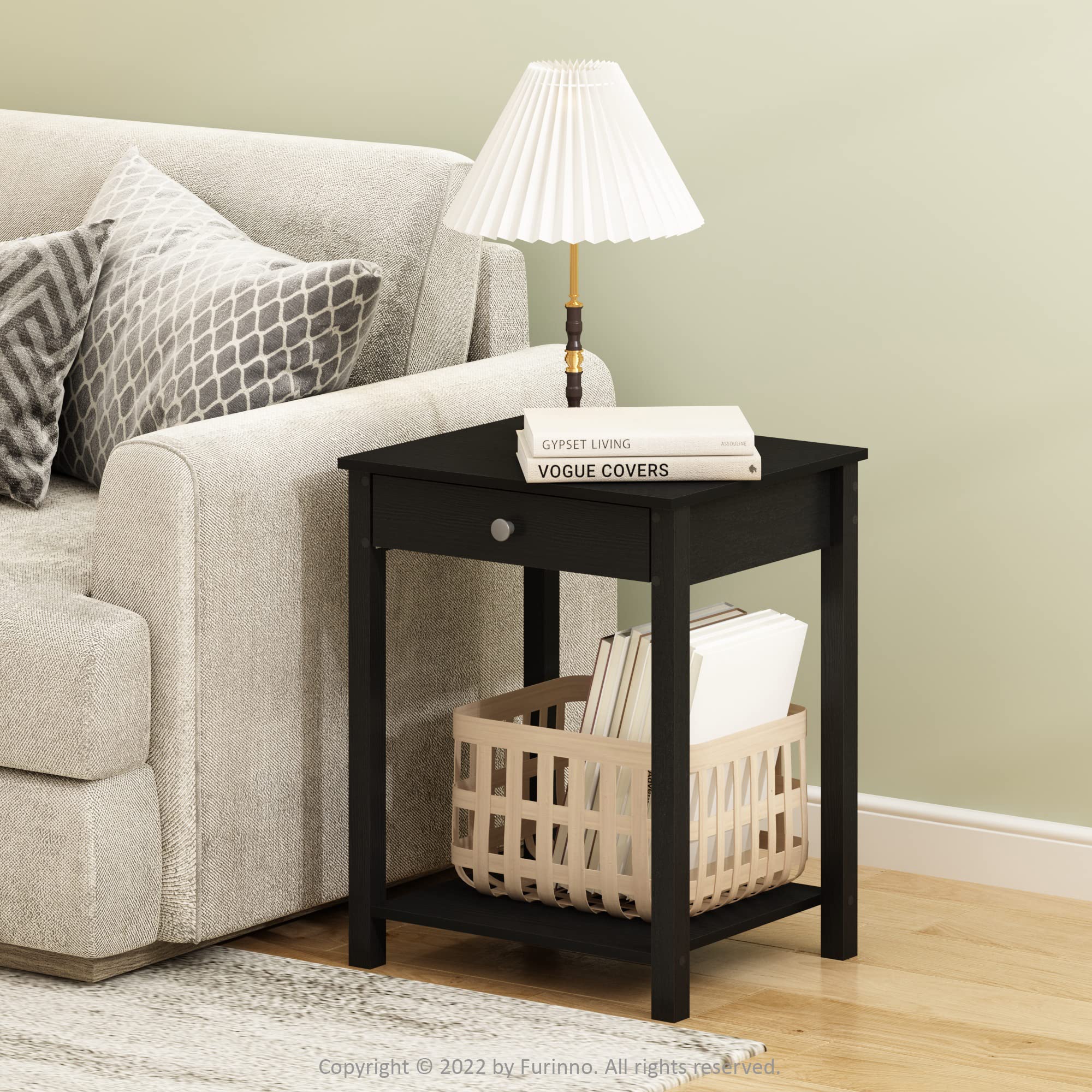 Furinno Classic Side Table With Drawer, 1 Pack, Americano