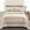 Lush Decor Boho Stripe Reversible Cotton Quilt 3-Piece Set, King, Neutral - Bold Colorful Bohemian Bedding Set