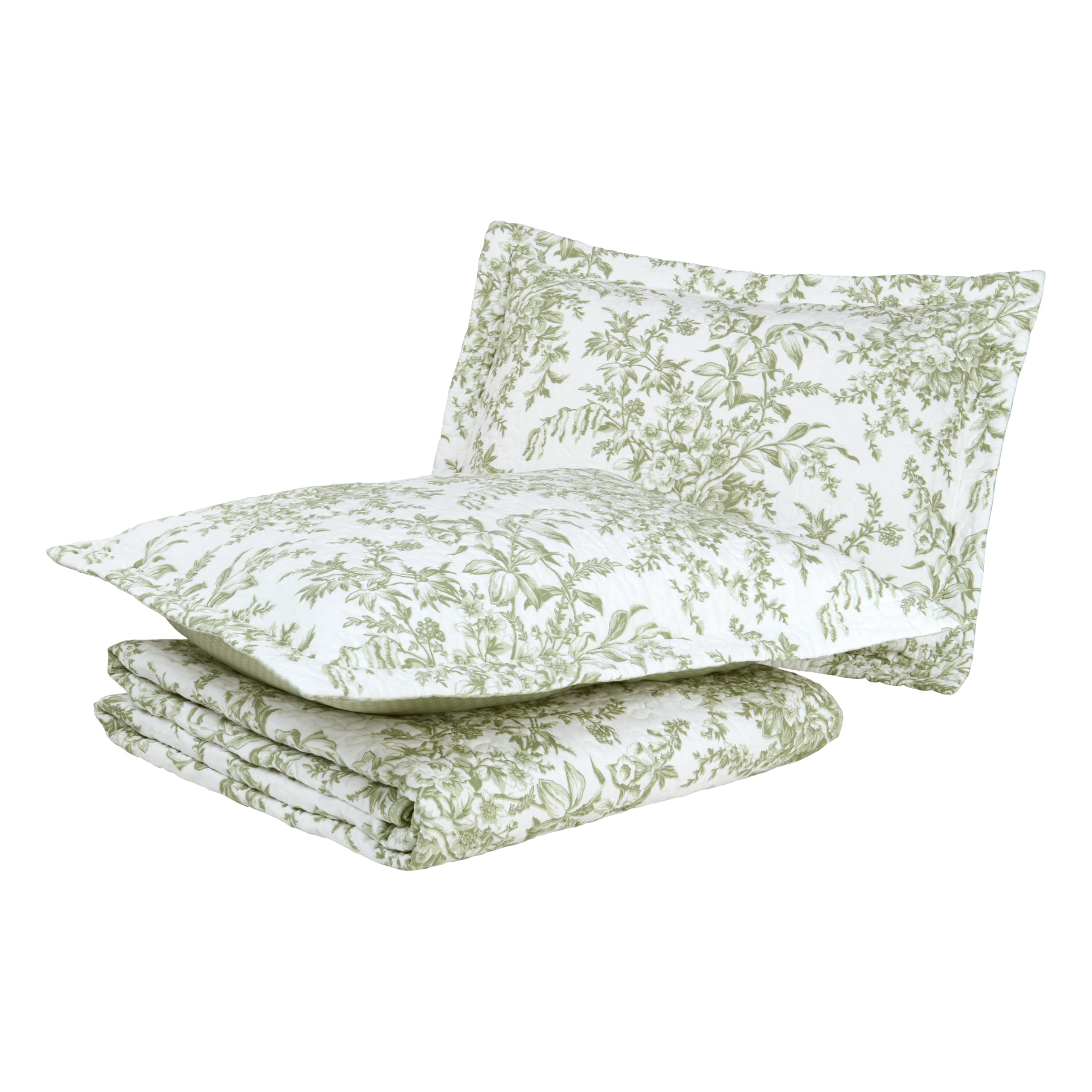 Laura Ashley - King Quilt Set, Reversible Cotton Bedding With Matching Shams, Lightweight Home Decor For All Seasons (Bedford Green/Off-White, King)