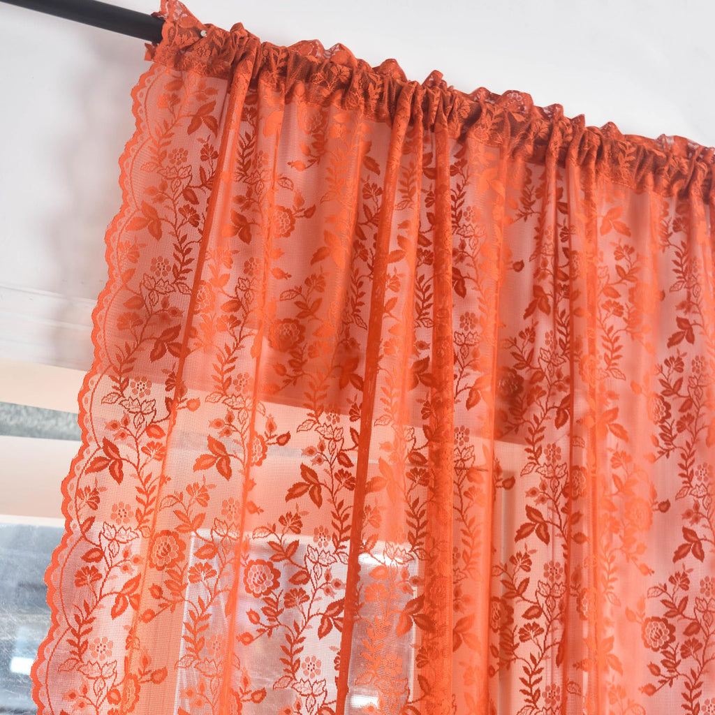 Finecity Burnt Orange Sheer Curtains 84 Inches Long 2 Panels Set, Country Rustic Leaf Floral Rust Fall Sheer Curtains For Living