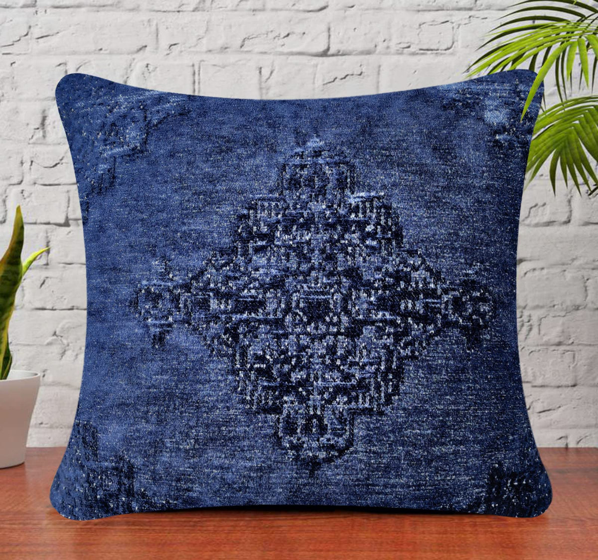 Sajavat Home Velvet Embroidery Cushion Cover 22X22 Inches Navy Blue (Pack Of 1)