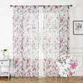 Tollpiz Floral Sheer Curtain Grey Cherry Flower Butterfly Print Bedroom Curtains Rod Pocket Voile Linen Look White Sheer Curtain