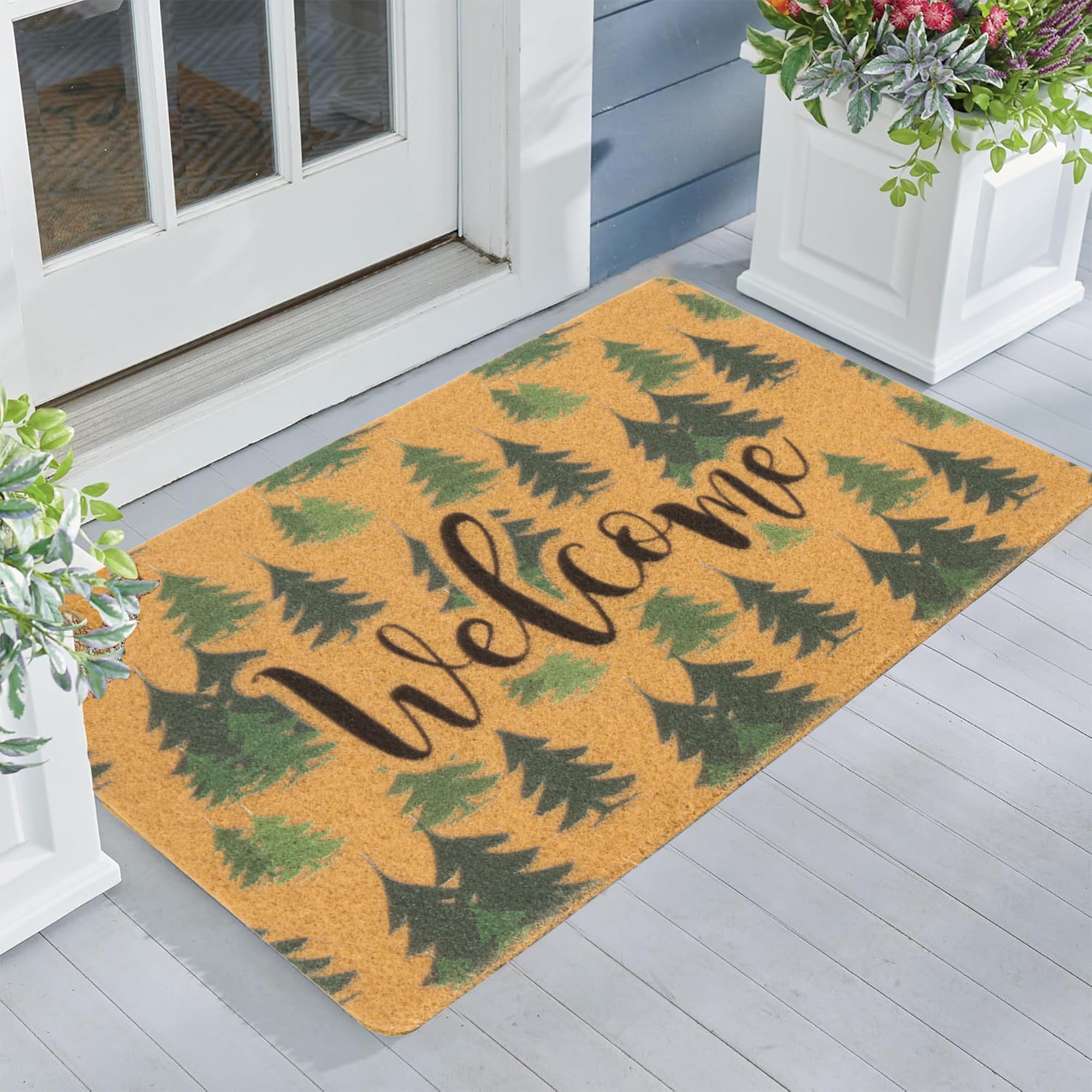 Izus Non-Slip Floral Out-Doormats For Spring Summer,Flower-Hello Imitation-Coir Welcome-Mats Home Porch Farmhouse Decor 17X30 (W