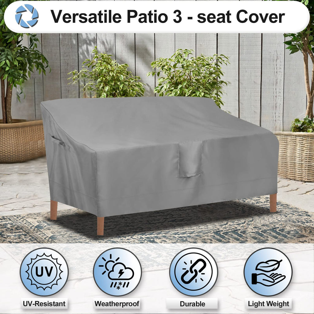 Outdoorlines Outdoor Waterproof Patio 3-Seater Couch Cover - Uv Resistant Patio Sofa Furniture Covers Weatherproof Heavy Duty Glider Covers For Outdoor Furniture, 88Wx32.5Dx33H Inches, Gray