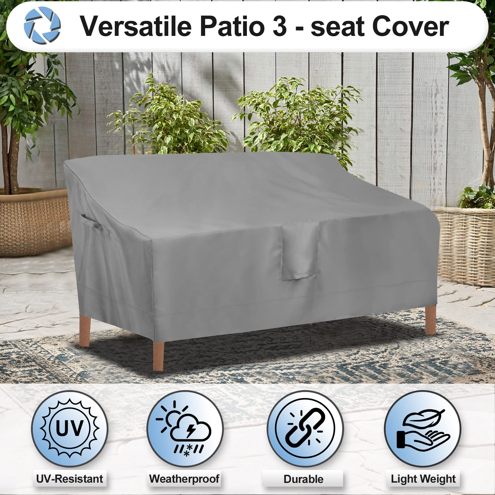 Outdoorlines Outdoor Waterproof Patio 3-Seater Couch Cover - Uv Resistant Patio Sofa Furniture Covers Weatherproof Heavy Duty Glider Covers For Outdoor Furniture, 88Wx32.5Dx33H Inches, Gray