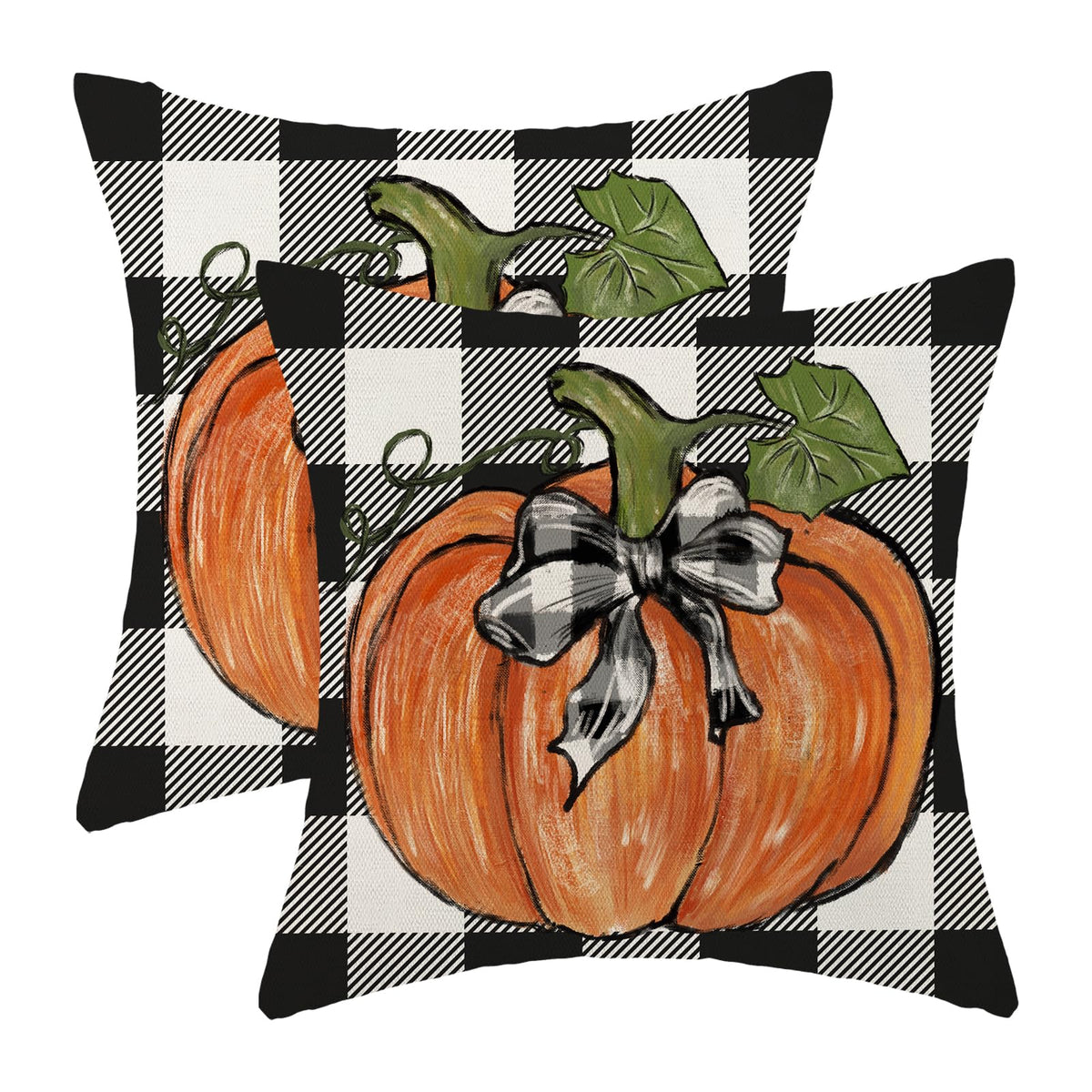 Gohdiwh Fall Decor Pillow Covers 20X20 Set Of 2, Buffalo Plaid Orange Pumpkin Pattern Decorative Throw Pillows Linen Autumn Than
