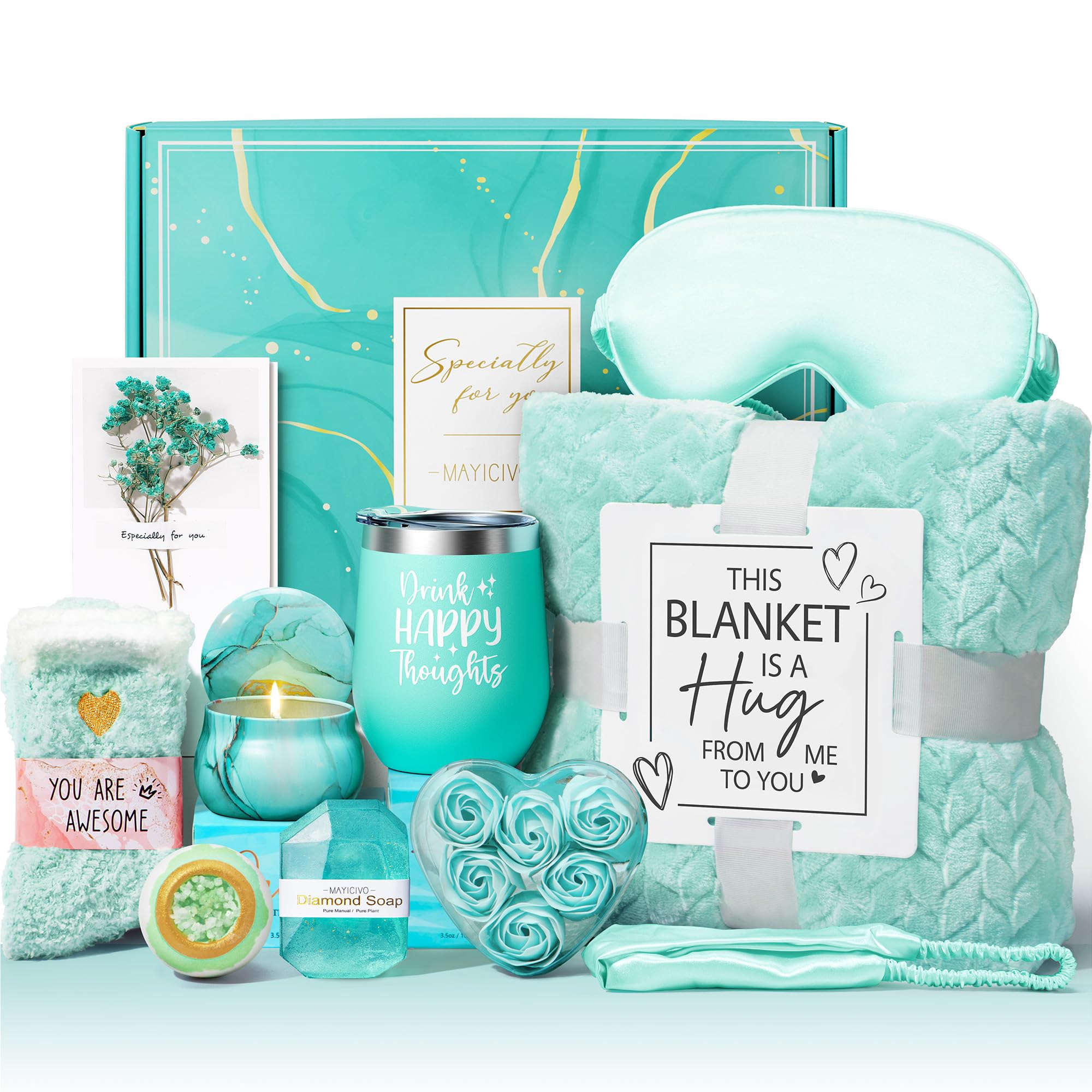 Birthday Gifts For Women Self Care Gifts Get Well Soon Gifts, Ocean Relaxing Spa Gifts Basket Care Package W/ Luxury Flannel Bla