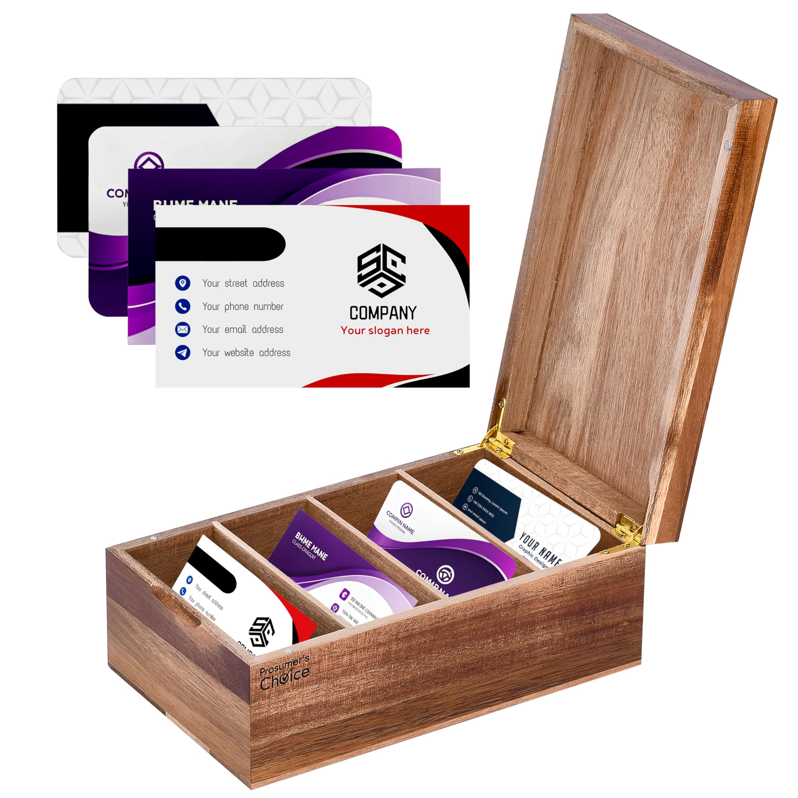 Prosumer'S Choice Wood Business Card Holder - Business Card Holder Desk - Receipt Box Holder - Index Card Organizer - Business C